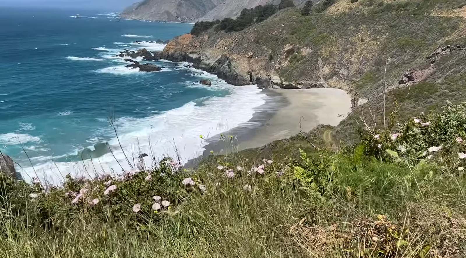 big sur- the coastline with beach and rocks, ocean with waves