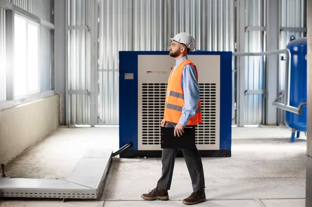 A man standing near a generator